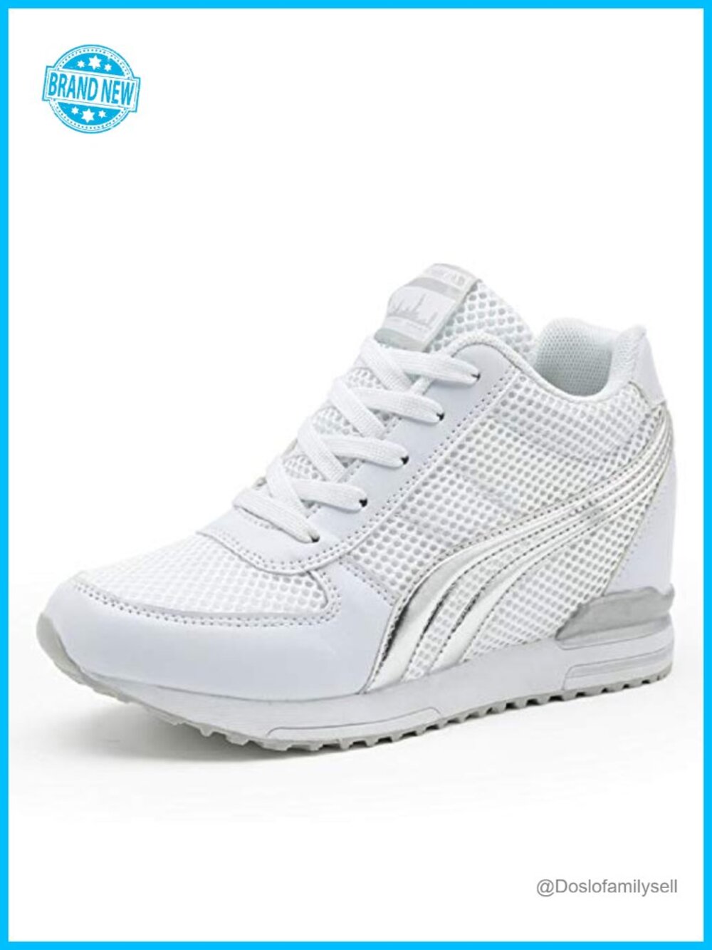 Womens Hidden Wedge Sneakers Leather Mesh Lightweight Platform Walking Shoes